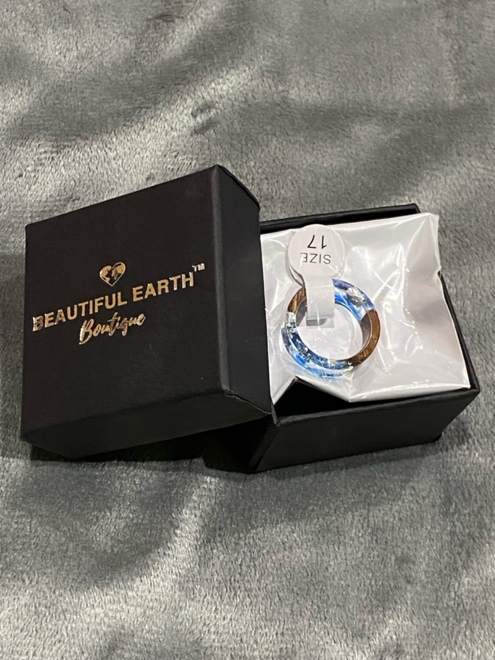 Blue Resin and Gold Accent Ring - Size 7